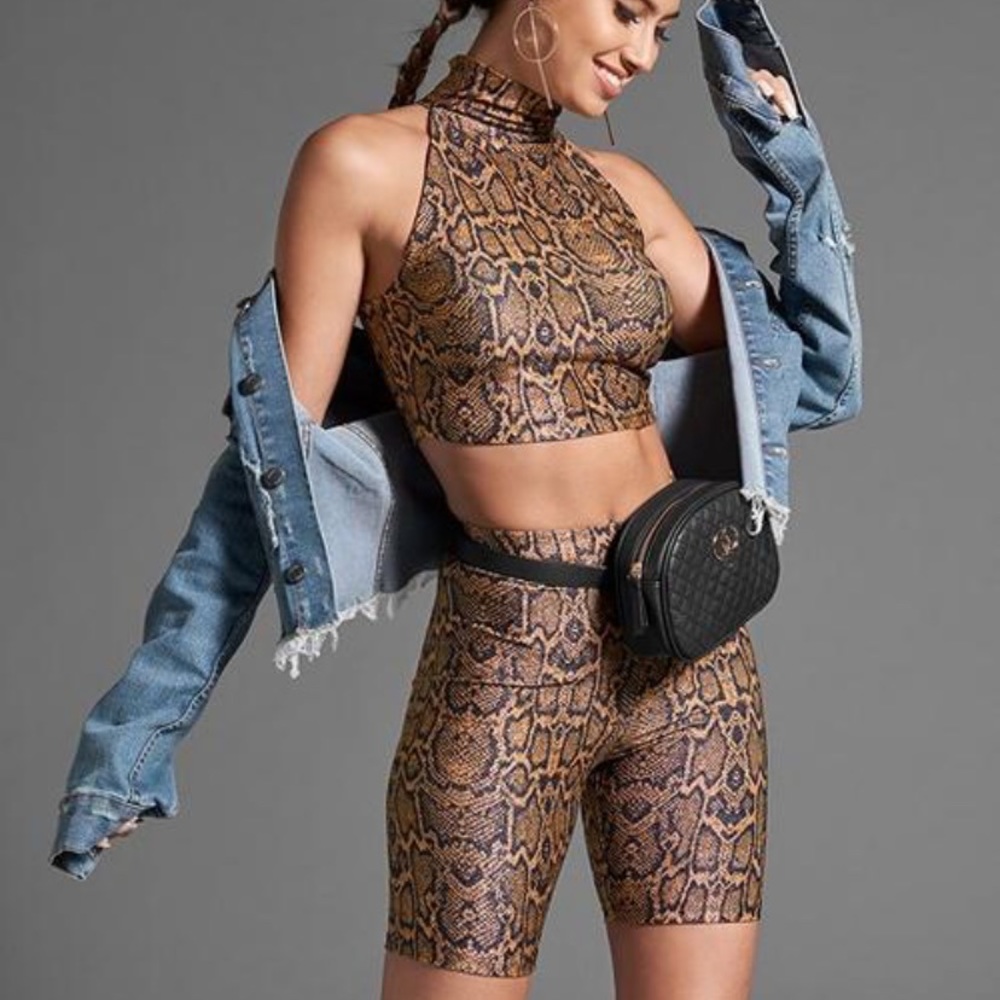 Python Print Biker Short and Crop Top Set